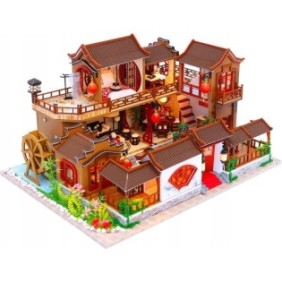 Modello di casa assemblata, Orient Villata, 32 cm x 24 cm x 17,5 cm, miniatura fai da te, lampadine LED, Habarri, multicolore