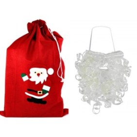 Set accessori barba e sacchetto regalo di Babbo Natale, Costumix, +3 anni