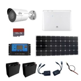 Kit sorveglianza Pannello solare 180W, telecamera IP 4MP Poe Startlight UNV IR 50M con scheda 128GB, batterie 12V, accessori, Router Wireless Huawei 4G