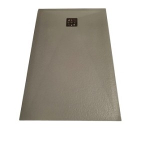 Piatto doccia in composito 80 x 100 cm con sifone di scarico e griglia in acciaio inox, Kompotech, Taupe Stone