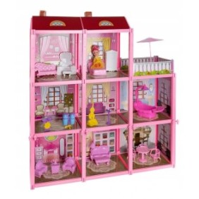 Casa delle bambole in plastica, Zola®, completamente attrezzata, 3 piani e una bambola, 17x60x65 cm