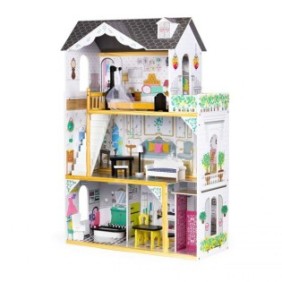 Casa delle bambole giocattolo per bambini, in legno, con 3 piani, 4 stanze e 12 mobili, bianca