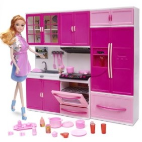 Set bambola + mobili da cucina, 3m+, Rosa