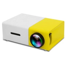 Mini proiettore YG300, SIHOiSi, Messa a fuoco manuale, Contrasto 800:1, 1920x1080 Pixel, USB/Scheda SD/Aux, Portatile, 12,5x8,5x4,5 cm, Bianco/Giallo