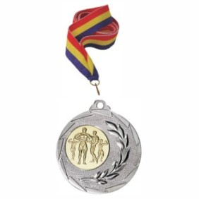 Medaglia d'argento bodybuilding con cordone tricolore da 11 mm