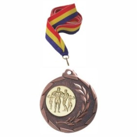 Medaglia di bronzo bodybuilding con cordino tricolore da 11 mm
