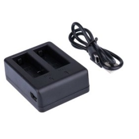 Caricabatterie doppio per videocamera sportiva, USB, illuminazione LED, 4,2 V, compatibile con SJCAM, Nero