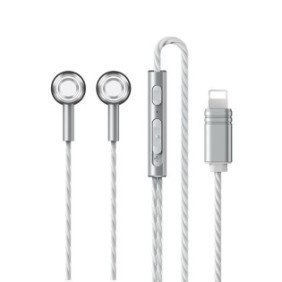 Cuffie intrauricolari in metallo compatibili con Apple con connettore Lightning, microfono integrato, 1,2 m, Grigio metallizzato
