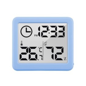 Igrometro e termometro digitale per ambienti con orologio, colore blu