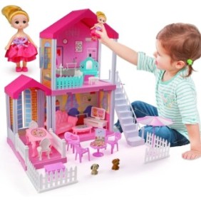 Casa delle bambole e mobili, 3 stanze, Plastica, Multicolor