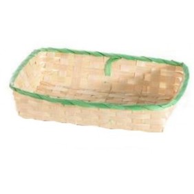Cesto rettangolare in bambù con bordo colorato, 24x16x5 cm
