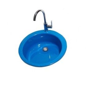 Lavello da cucina, in composito, marmorizzato blu, rotondo, diametro 490 mm, profondità vasca 150 mm, installazione da appoggio, sifone incluso