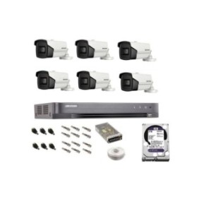 Kit professionale 6 telecamere di sorveglianza Turbo HD, 8MP, IR 60 metri e DVR 8 canali, HDD 2TB, Cavo