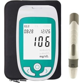 Zeqas dispositivo 3 in 1 per la misurazione della glicemia, del colesterolo, dell'acido urico, multifunzionale, risultati rapidi, portatile, funziona con batterie, bianco/verde