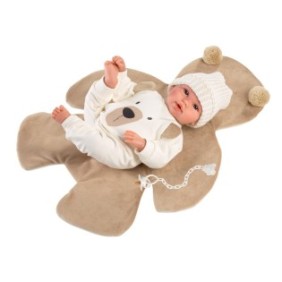 Bambola interattiva Llorens - Bebè con coperta di orso bruno, con suoni, 36 cm