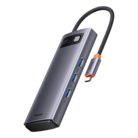 Adattato Metal Gleam 6in1, Baseus, HUB USB-C - HDMI, 3x USB3.0, SD, TF PD 100W, nero