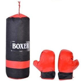Set sacco da boxe e guanti, Herum®, Nero / Rosso, 19 x 53 cm