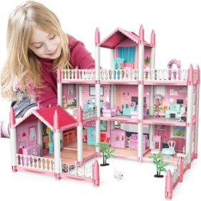 ISP "Likesmart Beautiful Home" casa delle bambole, mobile, cucciolo, cortile, altezza 47,6 cm, Rosa