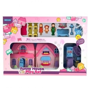 Set casa delle bambole con mobili e 3 figurine Funny House 19 pezzi