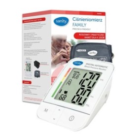 Sfigmomanometro elettronico da braccio Sanity Family MD 3150, bracciale 22-36 cm, alimentatore incluso, 4 memorie utente, 120 set di memoria, Bianco