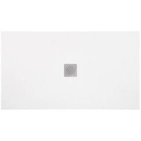 Piatto doccia in pietra sintetica con sifone slim e griglia in acciaio inox, Resing, 160 x 70 cm, spessore 3 cm, Bianco