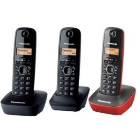 Telefono cordless DECT Panasonic KX-TG1612FXH + KX-TG1611FXR, ID chiamante, 3 ricevitori, Nero/Rosso
