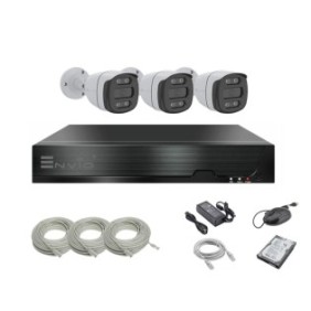 ENVIO IP POE kit/sistema completo di videosorveglianza con 3 telecamere Full Color 4MP PESS-KIT3CHBFP60H400-WHDD