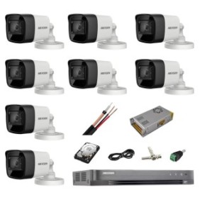 Sistema di sorveglianza professionale completo Hikvision Turbo HD, registrazione 4K/8 Mp, 8 telecamere IR 30 m, HDD da 2 Tb, cavo CCTV da 200 m, visualizzazione da telefono