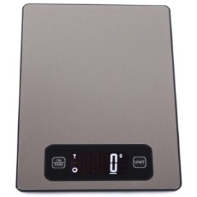 Bilancia da cucina elettronica, Acciaio inossidabile, schermo LCD, 5 kg, 22x15 cm, Grigio