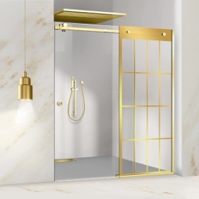 Parete doccia con porta scorrevole Glissando Gold, modello Rank dorato, vetro temperato trasparente, per nicchie di larghezza compresa tra 140-150x205 cm