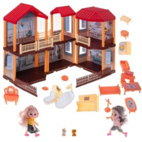 Casa delle bambole, Plastica, Con bambole e mobili, 68,8 x 39,5 x 51,5 cm, Multicolore