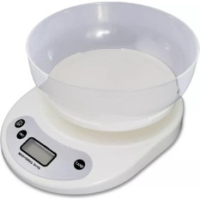 Bilancia da cucina EDAR, ciotola inclusa, schermo LCD, 5 kg, funzione pesa liquidi, bianco