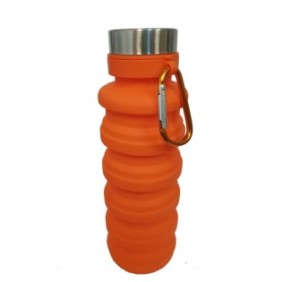 Borraccia regolabile in gomma, coperchio e fascetta in metallo, capacità massima 600 ml, colore arancione