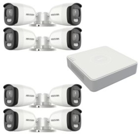 Sistema di sorveglianza 8 telecamere Hikvision ColorVU 5MP, 2,8mm, luce bianca 20m, DVR 8 canali