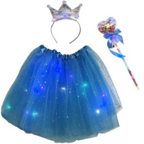 Set fascia Princess Elsa Frozen con bacchetta magica, corona, luci e batterie incluse, 3-6 anni, Blu AK4537