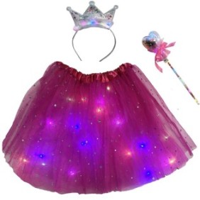 Set fascia Aku Princess con bacchetta magica, corona, LED luminosi e batterie incluse, 3-6 anni, Fucsia AK4537