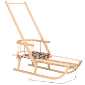 Slitta in legno Springos, per bambini, con sedile, schienale e spintore, 90 x 32 x 21 cm