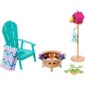 Set di mobili Barbie Furniture, mobili da giardino con 10 accessori