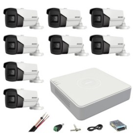 Sistema di sorveglianza Hikvision 8 telecamere 8MP 4 in 1, IR 60m, DVR 8 canali 4K, accessori di montaggio