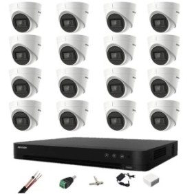 Sistema di sorveglianza Hikvision 16 telecamere da interno 8MP 2.8mm IR 60m, DVR 16 canali 4K, accessori di montaggio