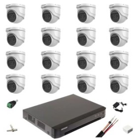 Sistema di sorveglianza 16 telecamere 5MP Hikvision 2.8mm IR 30m, DVR AcuSense 16 canali video, accessori di installazione