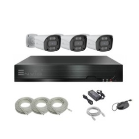 Kit completo di Videosorveglianza ENVIO IP POE con 3 telecamere Full Color 5MP PESS-KIT3CHBFM60H500S-WM