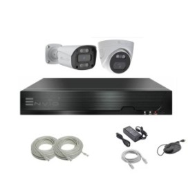 Kit completo di Videosorveglianza ENVIO IP POE con 2 telecamere Full Color 5MP PESS-KIT2CH1BFM60H5001DFM70H500S-WM