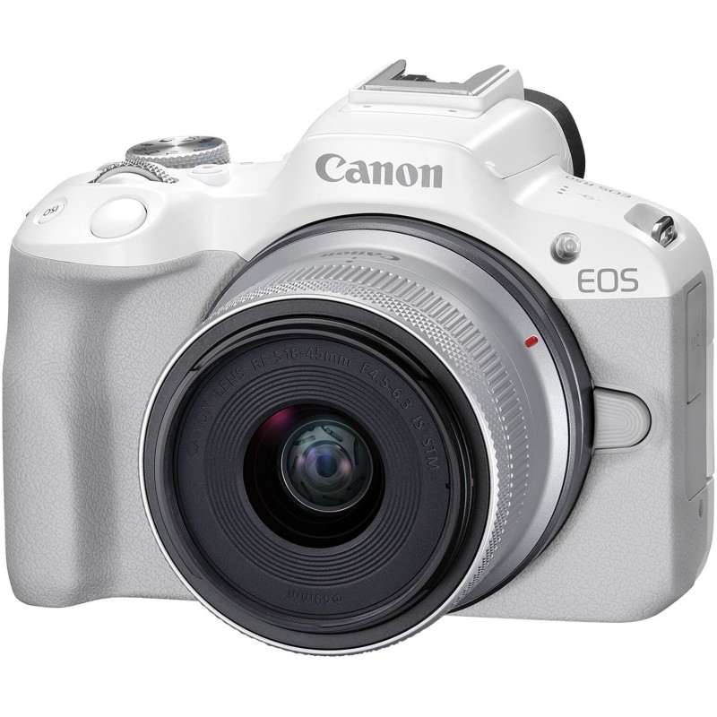 Fotocamera mirrorless Canon EOS R50, 24,2 MP, 4K + obiettivo 18-45 mm, bianca