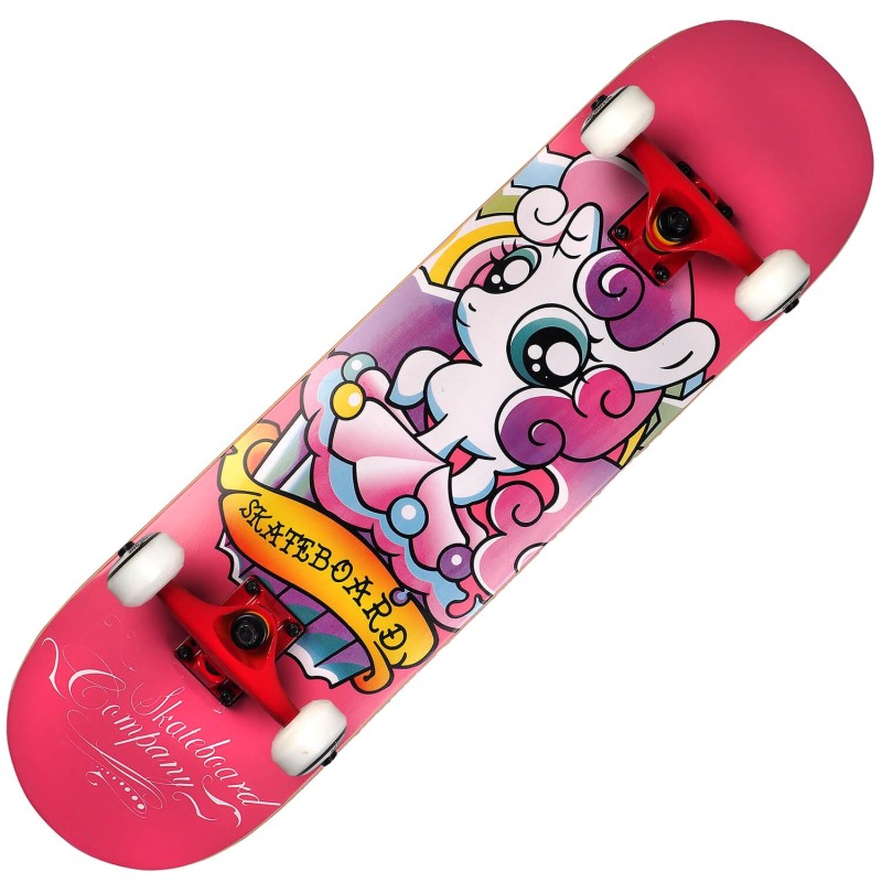 Skateboard Action One ABEC-7, alluminio, 80 x 20 cm, rosa, Girly Unicorn