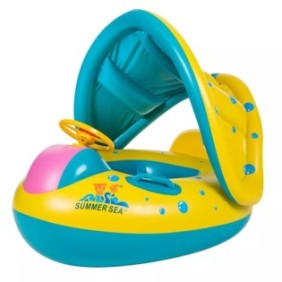 Gommone Summer Sea con volante, tettuccio e supporto per bambini, modello Barcuta, multicolore, Toyska®