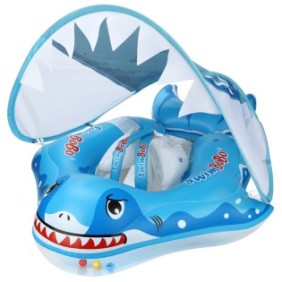Costume da bagno per neonati e bambini con parasole, supporto pancia e spalline, Shark, adatto per 6-30 mesi, bebeLOGIC™