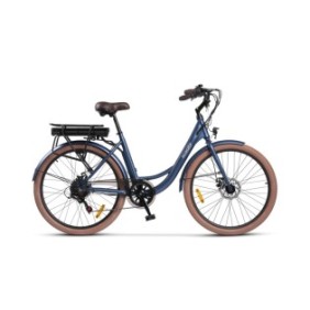 Bici elettrica a pedalata assistita per la città, E-Bike MTB JSXEC400E PRO, ruote da 26", autonomia fino a 70 km, batteria Li-Ion, velocità max 25 km/h, attrezzatura Shimano, 6 velocità, gomme da città, cono blu marrone
