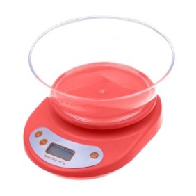 Bilancia da cucina elettronica, Verk Group, max 5 kg, rossa, display digitale, 2 x AA R6, 20,5x16x5 cm