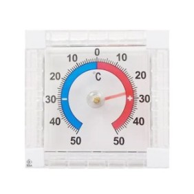 Termometro analogico esterno/interno, Zola®, con finestra autoadesiva, temperatura da -50 a +50 gradi C, trasparente, 7,5x7,5x2,2 cm